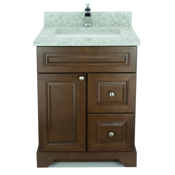 LUKX Bold Damian 24-in Brown Single Sink Bathroom Vanity with Topaz Quartz Countertop