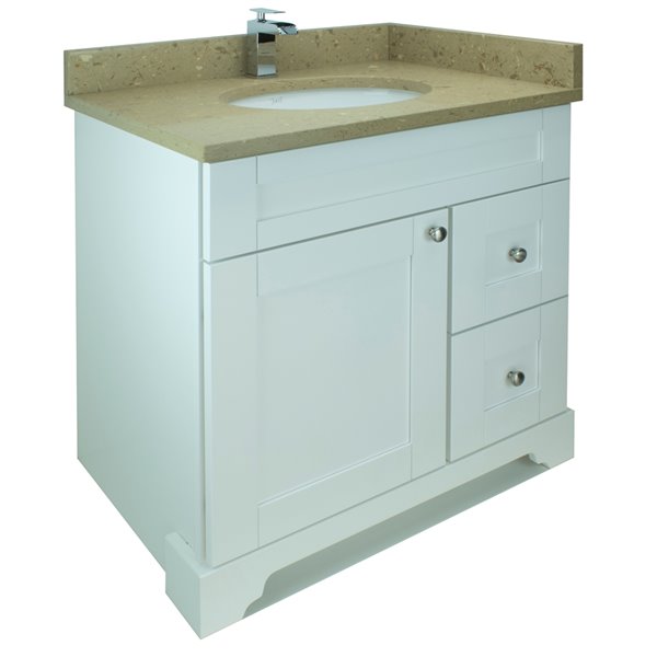 Meuble-lavabo simple blanc de 36 po Bold Damian par Lukx avec comptoir brun royal en quartz