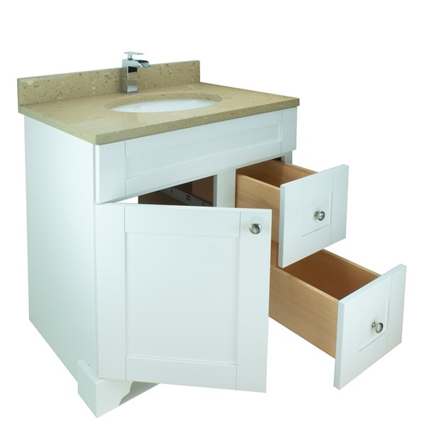 Meuble-lavabo simple blanc de 36 po Bold Damian par Lukx avec comptoir brun royal en quartz