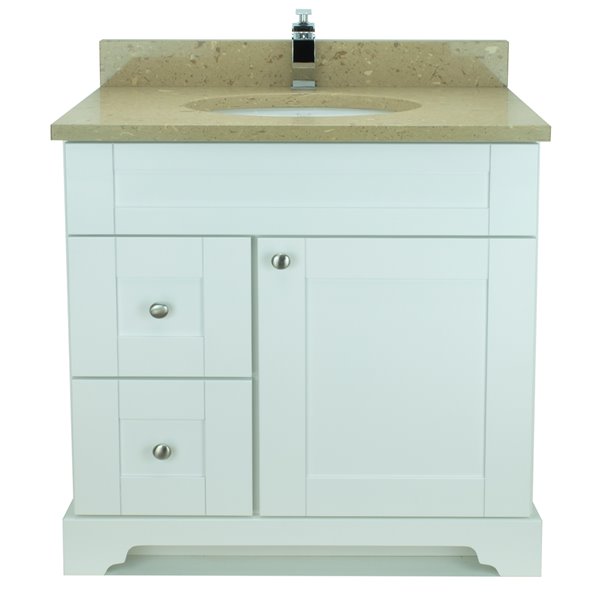 Lukx Bold Damian 36-in White Single Sink Bathroom Vanity with Royal Brown Quartz Top