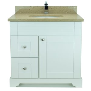 Meuble-lavabo simple blanc de 36 po Bold Damian par Lukx avec comptoir brun royal en quartz