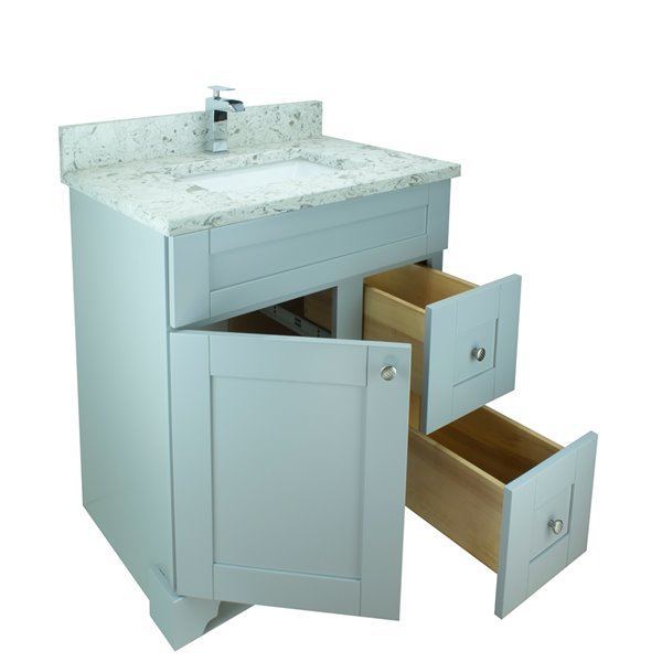 Lukx Bold Damian Grey 24-in Single Sink Bathroom Vanity with Milky Way Quartz Top