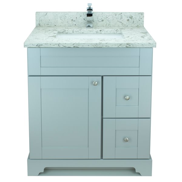 Lukx Bold Damian Grey 24-in Single Sink Bathroom Vanity with Milky Way Quartz Top