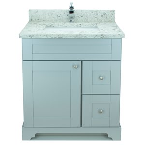 Lukx Bold Damian Grey 24-in Single Sink Bathroom Vanity with Milky Way Quartz Top