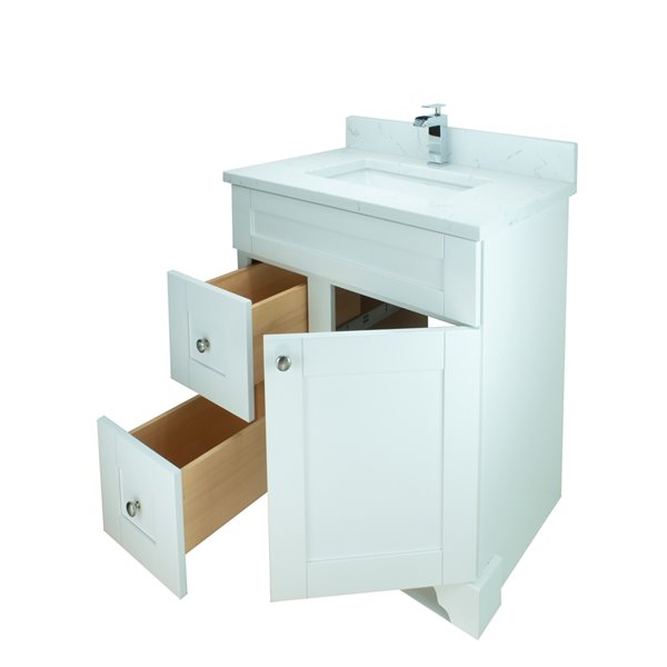 Lukx Bold Damian 24-in White Single Sink Bathroom Vanity with Carrera White Quartz Top