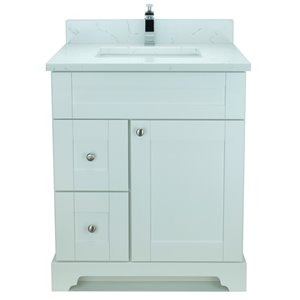 Lukx Bold Damian 24-in White Single Sink Bathroom Vanity with Carrera White Quartz Top