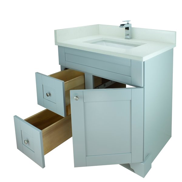 Lukx® Bold Damian Vanity With Silk White Quartz Countertop - Left Side ...