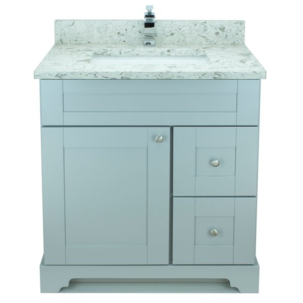 Lukx Bold Damian Grey 30-in Single Sink Bathroom Vanity with Milky Way Quartz Top