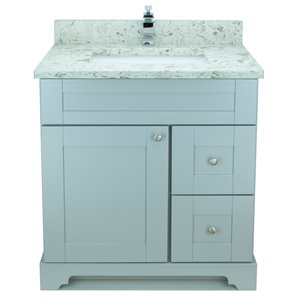 Lukx Bold Damian Grey 30-in Single Sink Bathroom Vanity with Milky Way Quartz Top