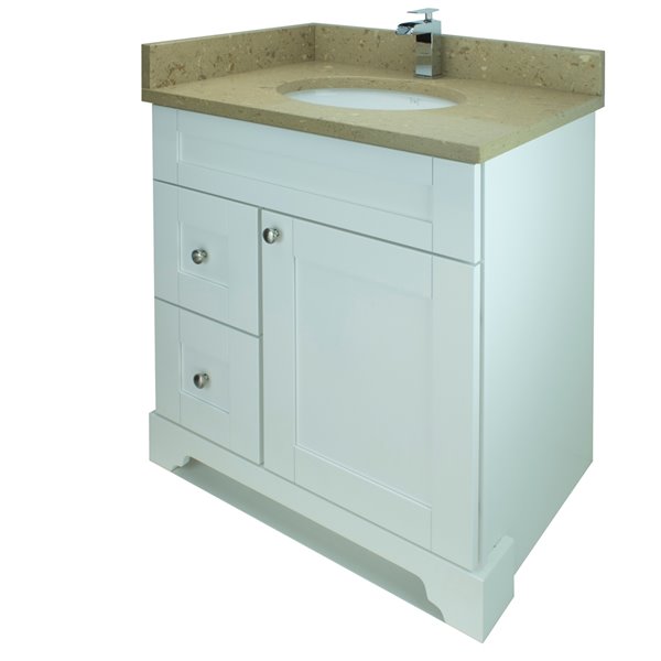 Meuble-lavabo simple blanc de 30 po Bold Damian par Lukx avec comptoir brun royal en quartz