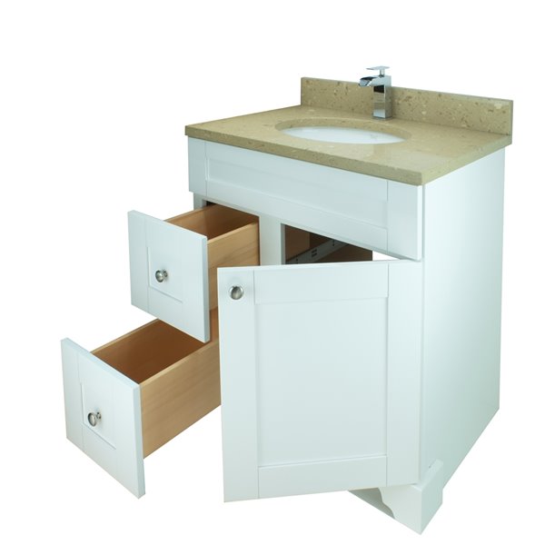 Meuble-lavabo simple blanc de 30 po Bold Damian par Lukx avec comptoir brun royal en quartz