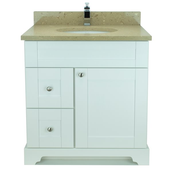 Lukx Bold Damian 30-in White Single Sink Bathroom Vanity with Royal Brown Quartz Top