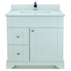 Lukx Bold Damian 36-in White Single Sink Bathroom Vanity with Carrera White Quartz Top