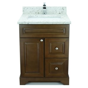 Lukx Bold Damian 24-in Royalwood Single Sink Bathroom Vanity with Milky Way Quartz Top