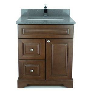 Lukx® Bold Damian Vanity With Quartz countertop - Left Side Drawer - 30-in - Royalwood