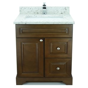 Lukx Bold Damian 30-in Royalwood Single Sink Bathroom Vanity with Milky Way Quartz Top