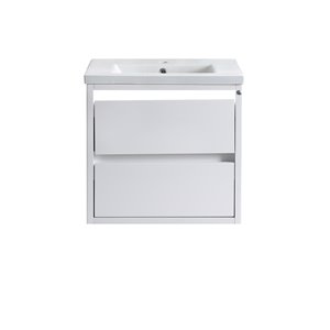 Meuble-lavabo simple blanc lustré de 24 po Modo Alex par Lukx avec comptoir blanc en céramique