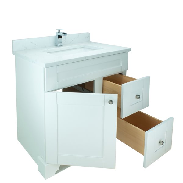 Lukx Bold Damian White 36-in Single Sink Bathroom Vanity with Carrera White Quartz Top