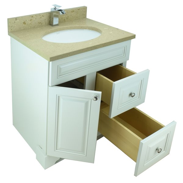 LUKX Bold Damian 30-in Antique White Single Sink Bathroom Vanity with Royal Brown Quartz Countertop