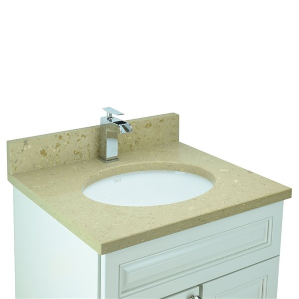 LUKX Bold Damian 30-in Antique White Single Sink Bathroom Vanity with Royal Brown Quartz Countertop