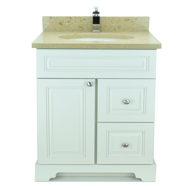 LUKX Bold Damian 30-in Antique White Single Sink Bathroom Vanity with Royal Brown Quartz Countertop