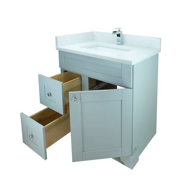 LUKX Bold Damian 24-in Grey Single Sink Bathroom Vanity with White Carrara Quartz Countertop