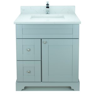 Meuble-lavabo simple gris Bold Damian par LUKX de 24 po avec comptoir de quartz blanc de Carrare