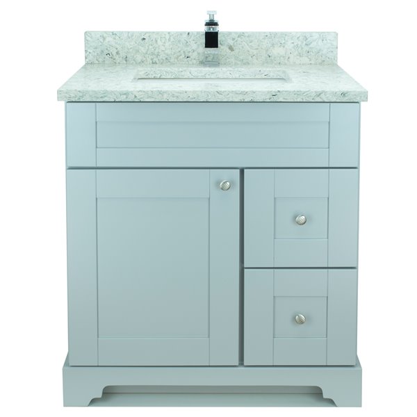 Meuble-lavabo simple gris Bold Damian par LUKX de 24 po avec comptoir de quartz topaze