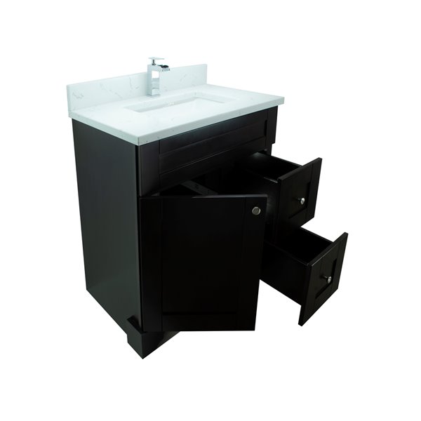 LUKX Bold Damian 24-in Espresso Single Sink Bathroom Vanity with Carrara White Quartz Top