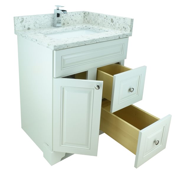 LUKX Bold Damian 24-in Antique White Single Sink Bathroom Vanity with Milky Way Quartz Countertop