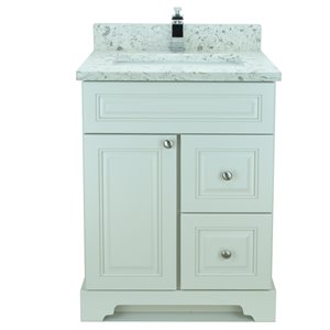 LUKX Bold Damian 24-in Antique White Single Sink Bathroom Vanity with Milky Way Quartz Countertop