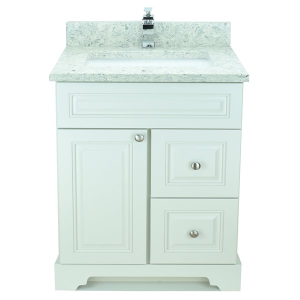 Meuble-lavabo simple blanc antique Bold Damian par LUKX de 24 po avec comptoir en quartz blanc voie lactée