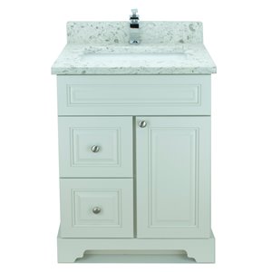 Meuble-lavabo simple blanc antique Bold Damian par LUKX de 24 po avec comptoir de quartz blanc voie lactée