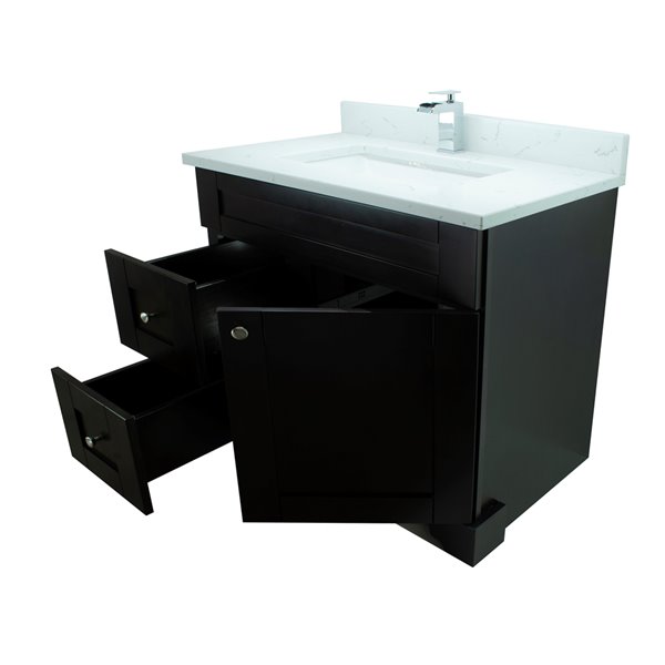 Meuble-lavabo simple Bold Damian par LUKX espresso 36 po comptoir quartz blanc