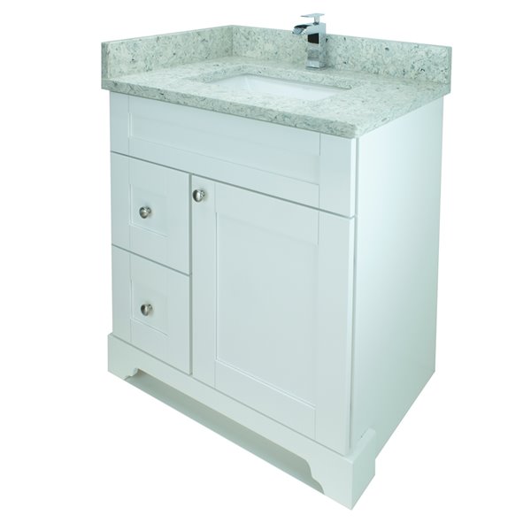 Meuble-lavabo simple blanc de 24 po Bold Damian par LUKX avec comptoir en quartz topaze