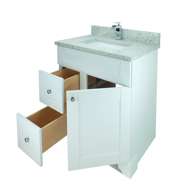 Meuble-lavabo simple blanc de 24 po Bold Damian par LUKX avec comptoir en quartz topaze