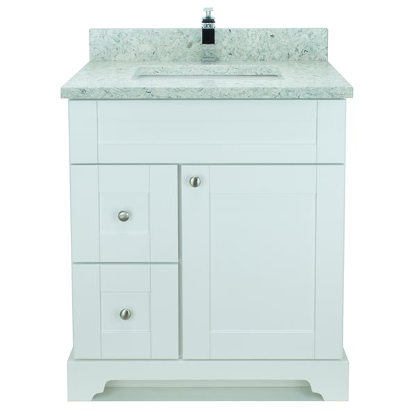 LUKX Bold Damian 24-in White Single Sink Bathroom Vanity with Topaz Quartz Countertop