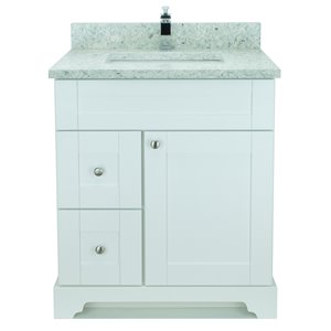 LUKX Bold Damian 24-in White Single Sink Bathroom Vanity with Topaz Quartz Countertop