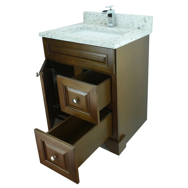 LUKX Bold Damian 30-in Royal Brown Single Sink Bathroom Vanity with Milky Way Quartz Top