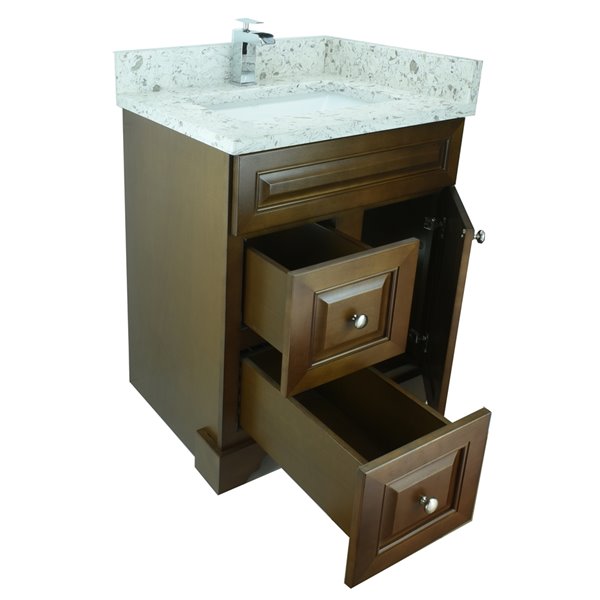 LUKX Bold Damian 30-in Royal Brown Single Sink Bathroom Vanity with Milky Way Quartz Top