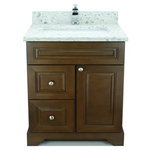 LUKX Bold Damian 30-in Royal Brown Single Sink Bathroom Vanity with Milky Way Quartz Top