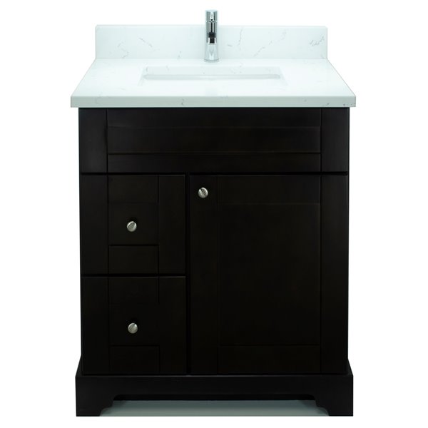 LUKX Bold Damian Espresso 24-in Single Sink Bathroom Vanity with Carrara White Quartz Top