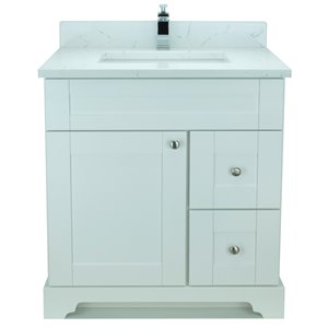 Vanitée avec comptoir en Quartz Carrera Bold Damian de Lukx®, tiroir à droite, 30 po, blanc