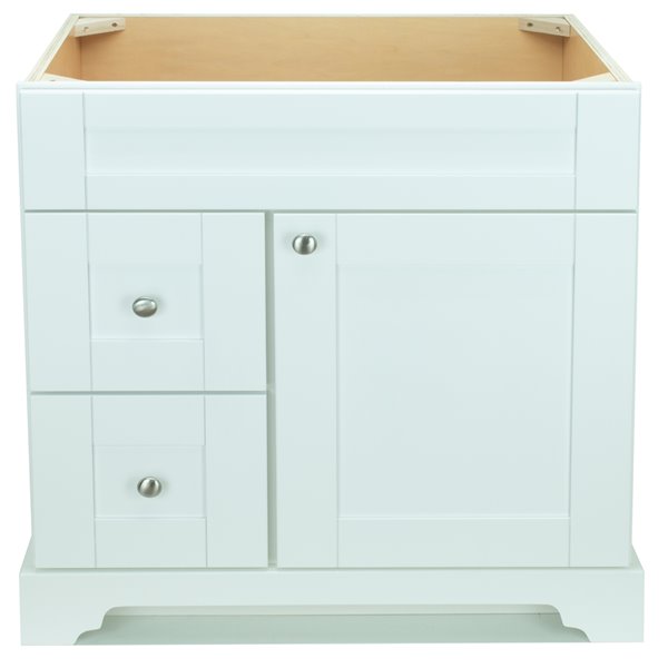 LUKX Bold Damian 36-in White Bathroom Vanity Cabinet with Brushed Nickel Hardware