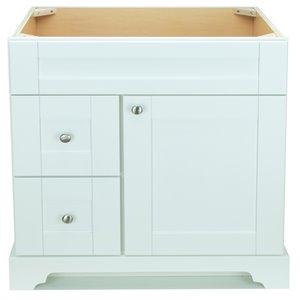 LUKX Bold Damian 36-in White Bathroom Vanity Cabinet with Brushed Nickel Hardware