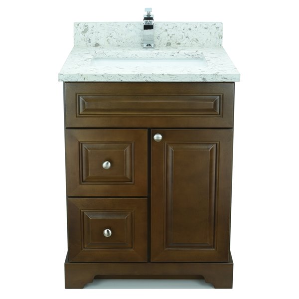 LUKX Bold Damian 24-in Royal Brown Single Sink Bathroom Vanity with Milky Way Quartz Top