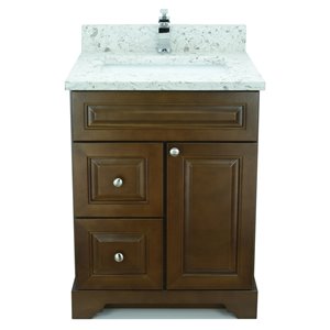 LUKX Bold Damian 24-in Royal Brown Single Sink Bathroom Vanity with Milky Way Quartz Top