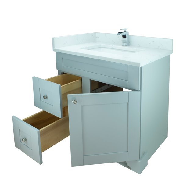 Meuble-lavabo simple gris de 36 po Bold Damian par LUKX avec comptoir en quartz blanc de Carrare