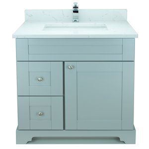 Meuble-lavabo simple gris de 36 po Bold Damian par LUKX avec comptoir en quartz blanc de Carrare