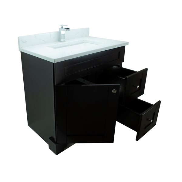 LUKX Bold Damian 30-in Espresso Single Sink Bathroom Vanity with White Carrara Quartz Top